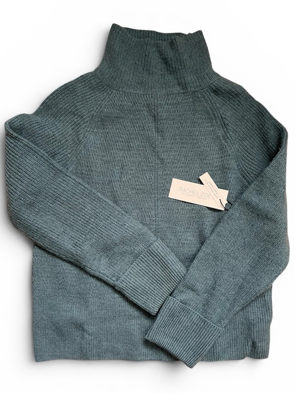 Extrafine Merino Wool Teal Turtleneck Sweater by Rachel Zoe size Large NWT
